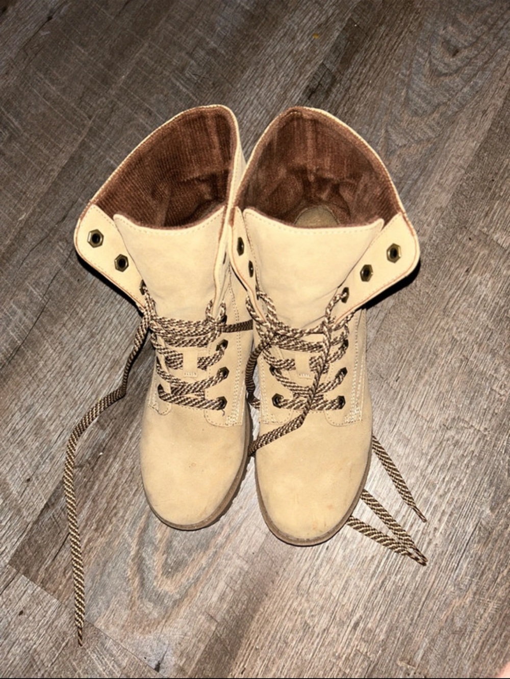 Womens Beige Fold-Over Lace-Up Ankle Boots